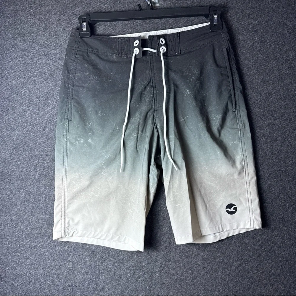 HOLLISTER MENS‎ 28 BOARD SHORTS SWIM TRUNKS TIE EPIC CLEX OMBRE STRETCH BLACK